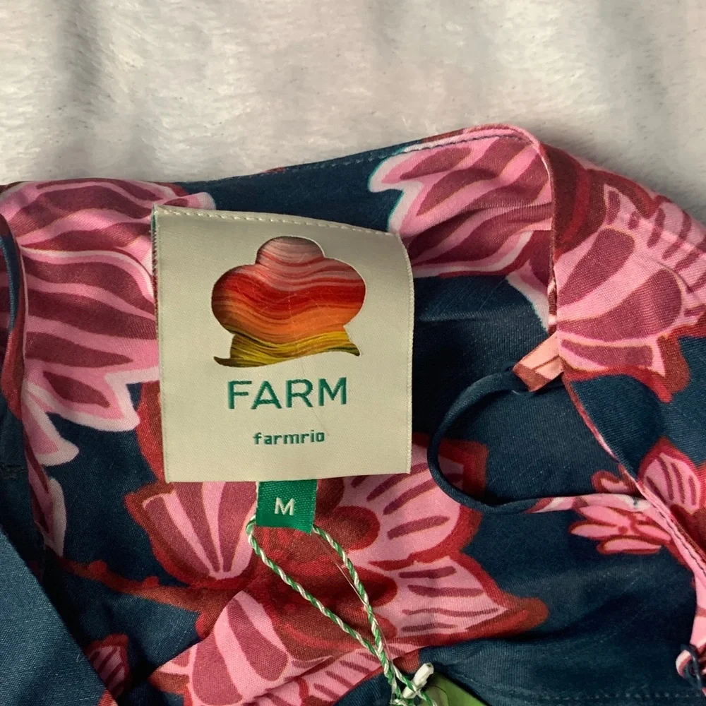 Farm Rio size medium new Blue flower delicacy Paisley slip dress floral pink - Picture 3 of 12